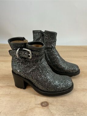 Free Lance Glitter Chunk Heel Ankle Boots with Buckle Size 36